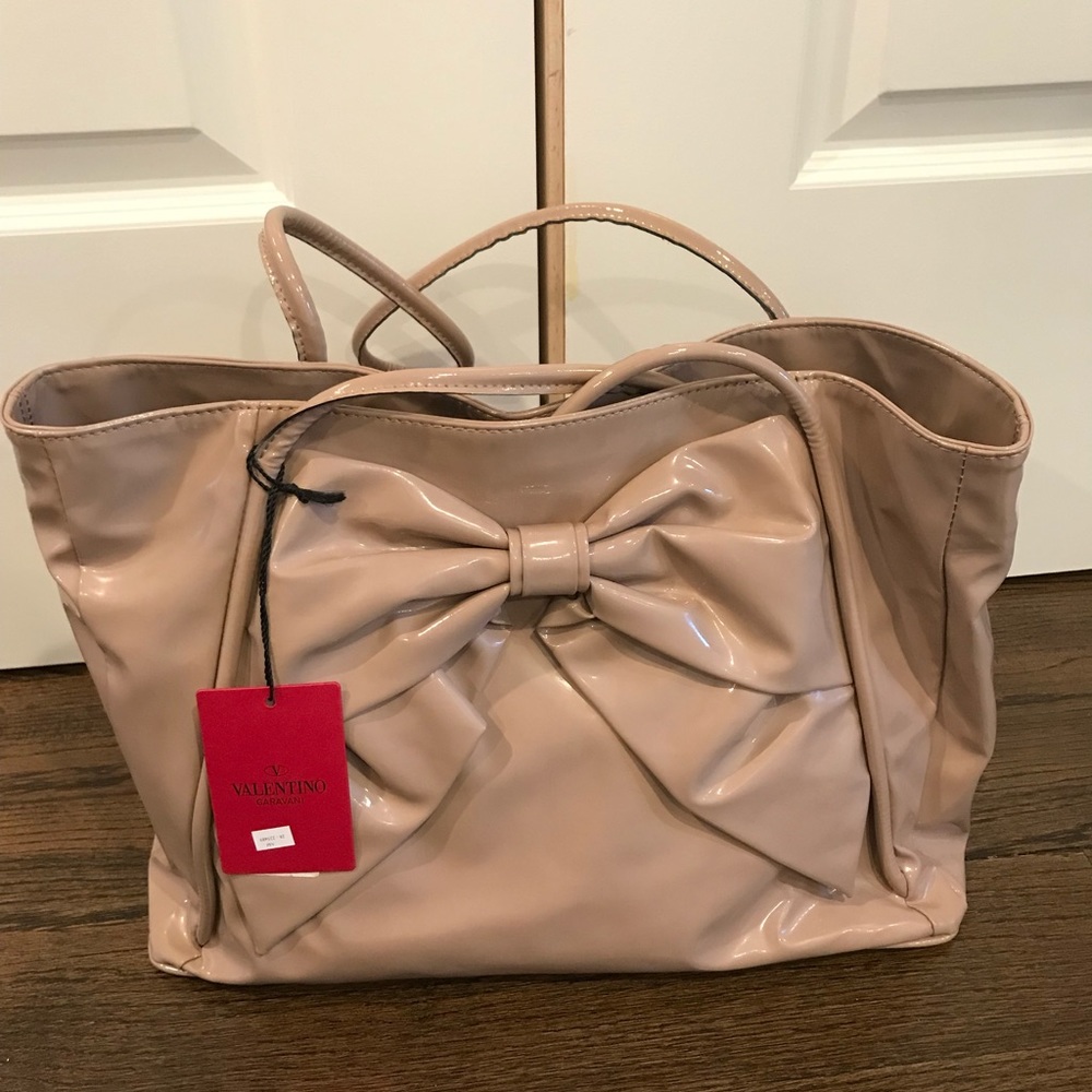 Valentino Nude Patent Double Handle Bow Tote